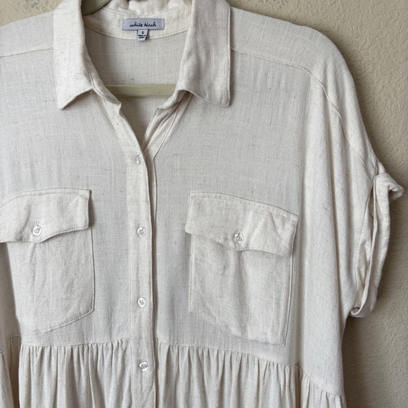 White Birch Linen Cotton Blend Boho Beachy Babydoll Blouse Top - Picture 3 of 12